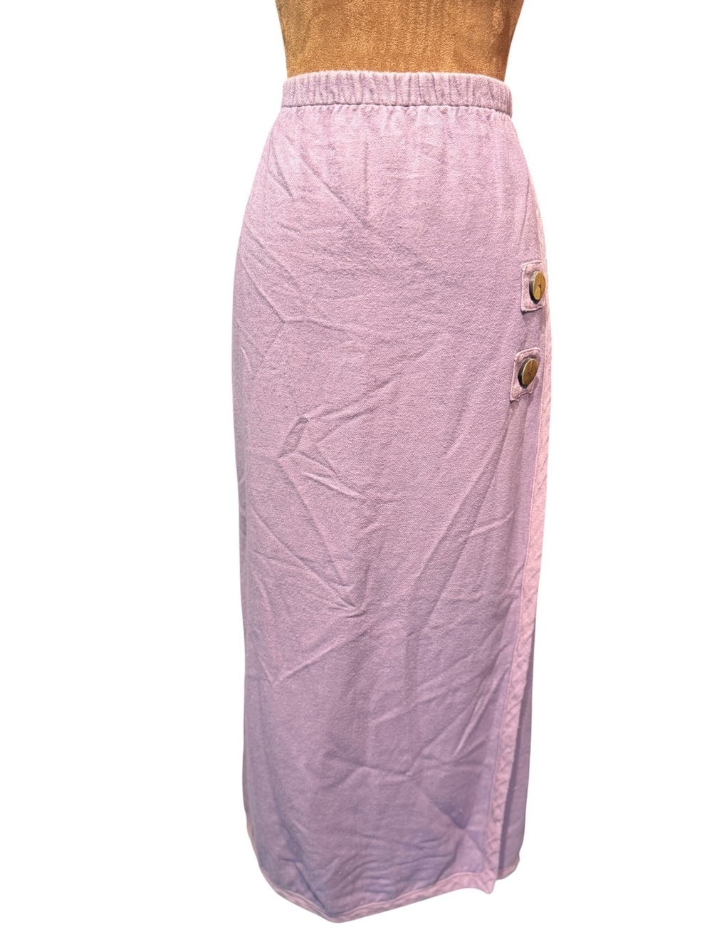 BODIL Vintage Lilac Knit Maxi Skirt with Wooden Button Accol